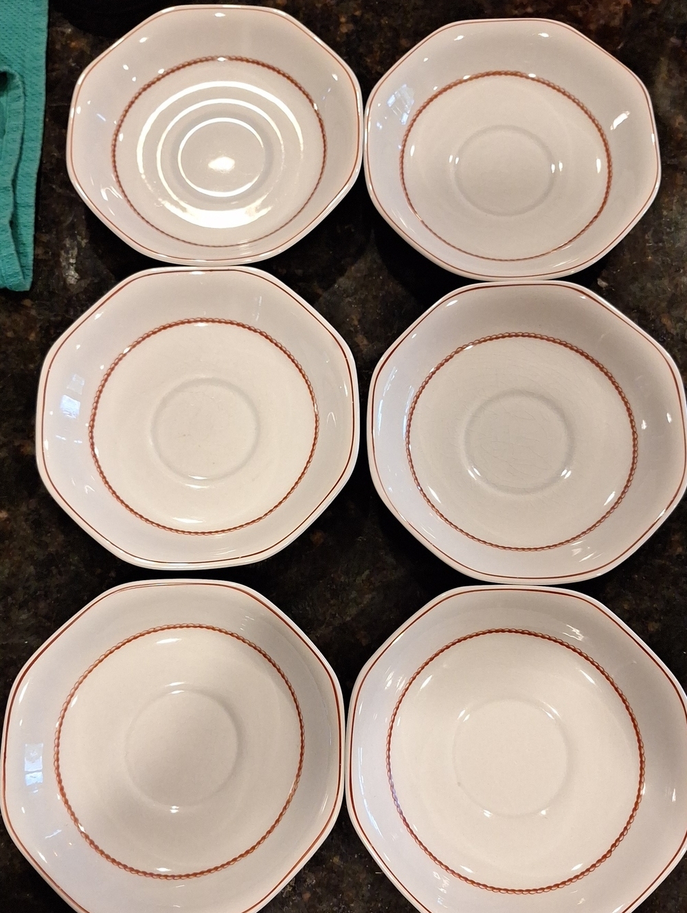 Wedgwood Flying Cloud Saucers with Copper Braid Trim Set Of 6